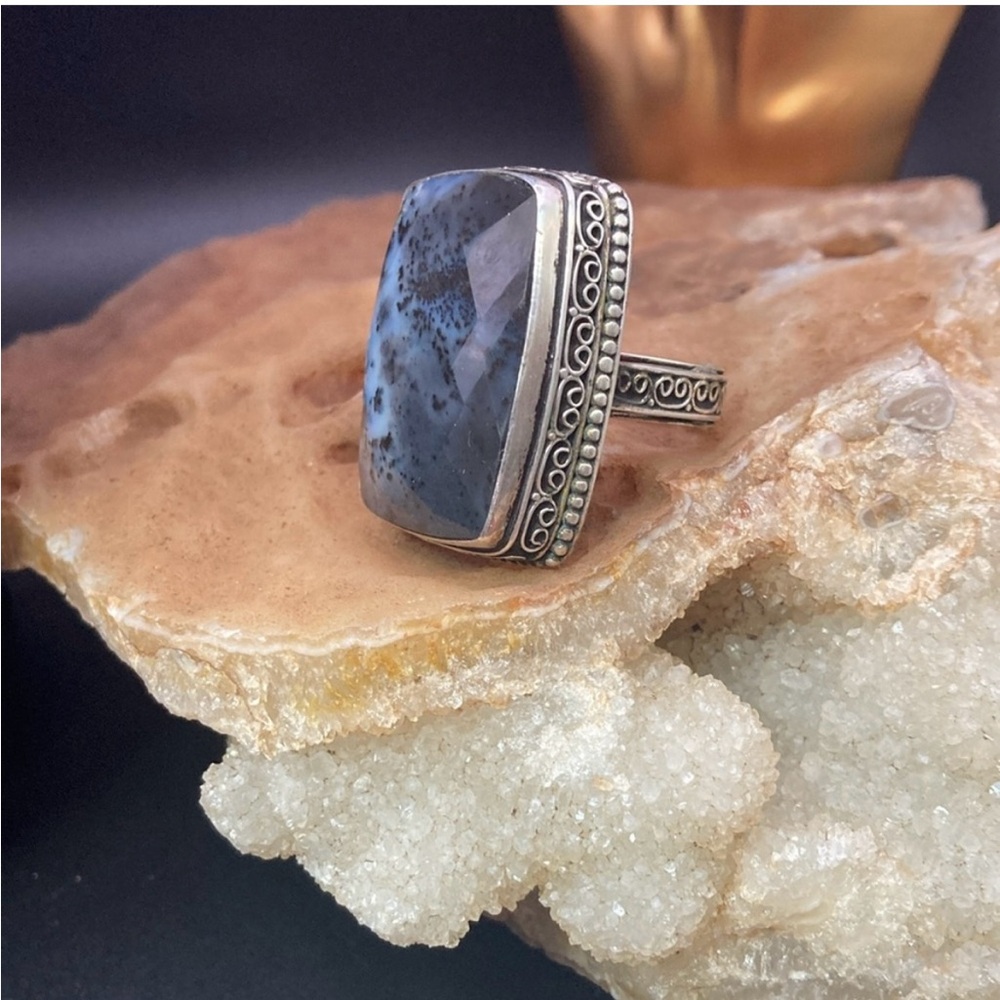 Moss Agate Silver 925 Statement Ring ๐ - Picture 2 of 8